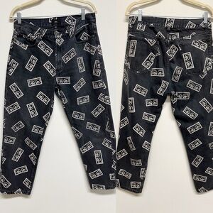 Obey Mens Bender Eyes Logo Graphic Print Black Denim Relaxed Jeans Size 31